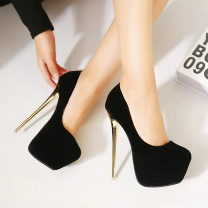 New Women's High Heel Suede Pumps - Black Nightclub Shoes