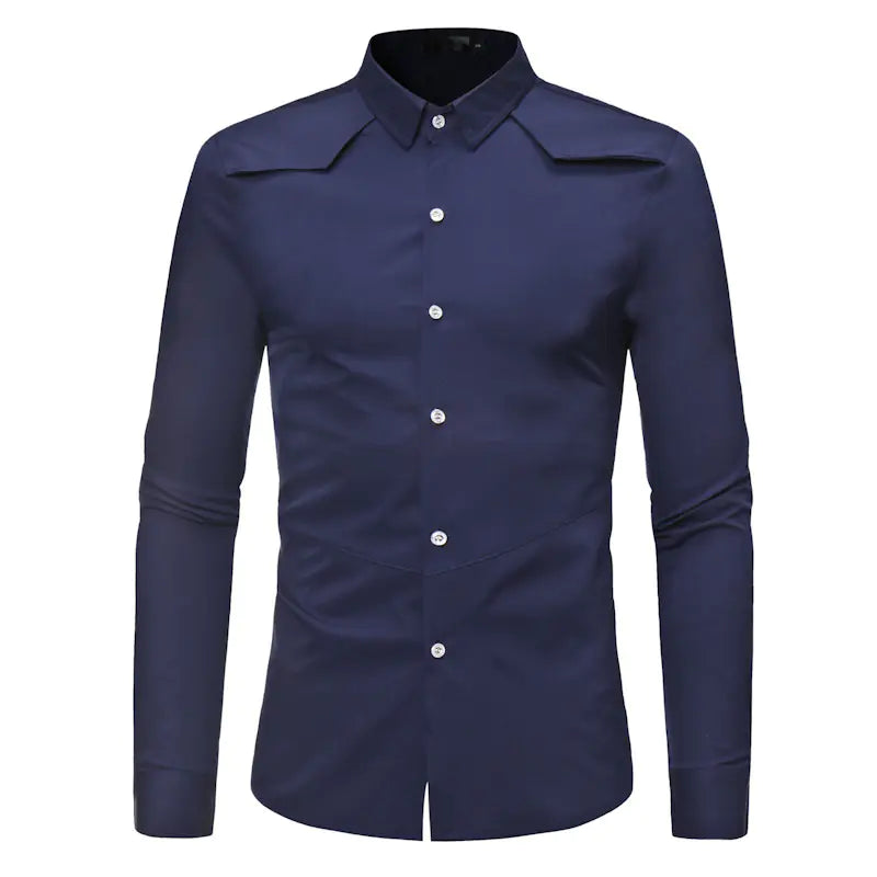 Men's Casual Long Sleeve Shirt with Unique Shoulder Design