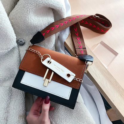 Color Block Small Square Bag with Wide Shoulder Strap