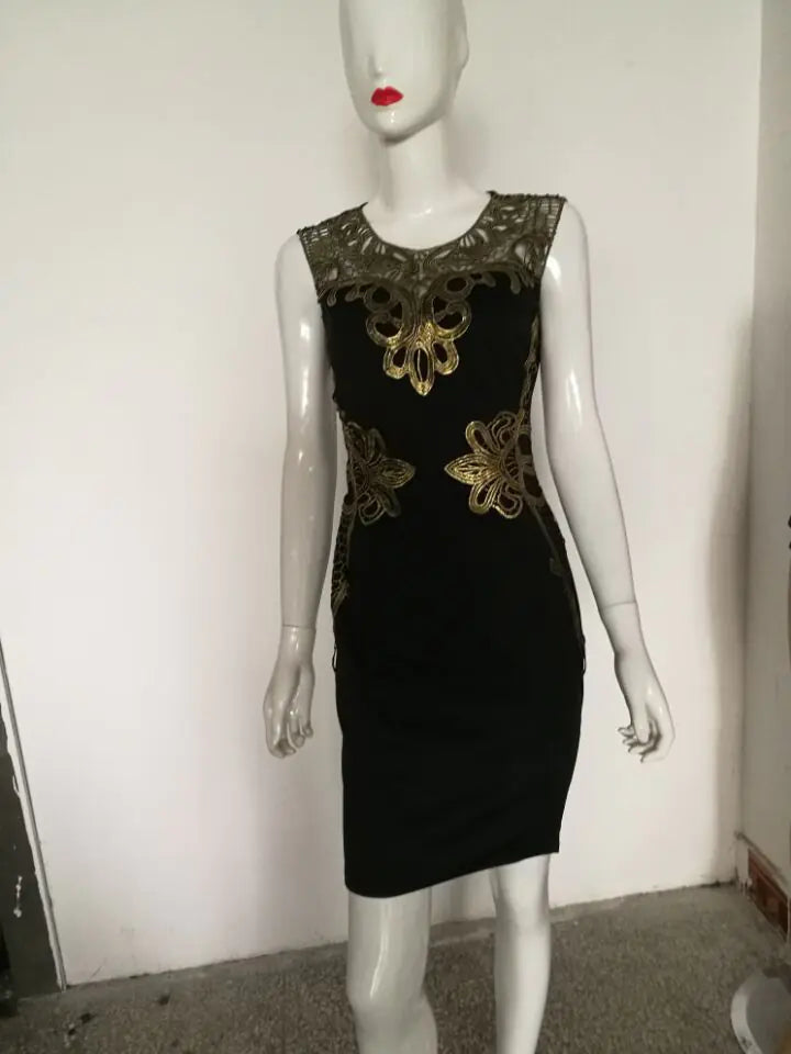 Elegant Lace Appliqué Sleeveless Dress