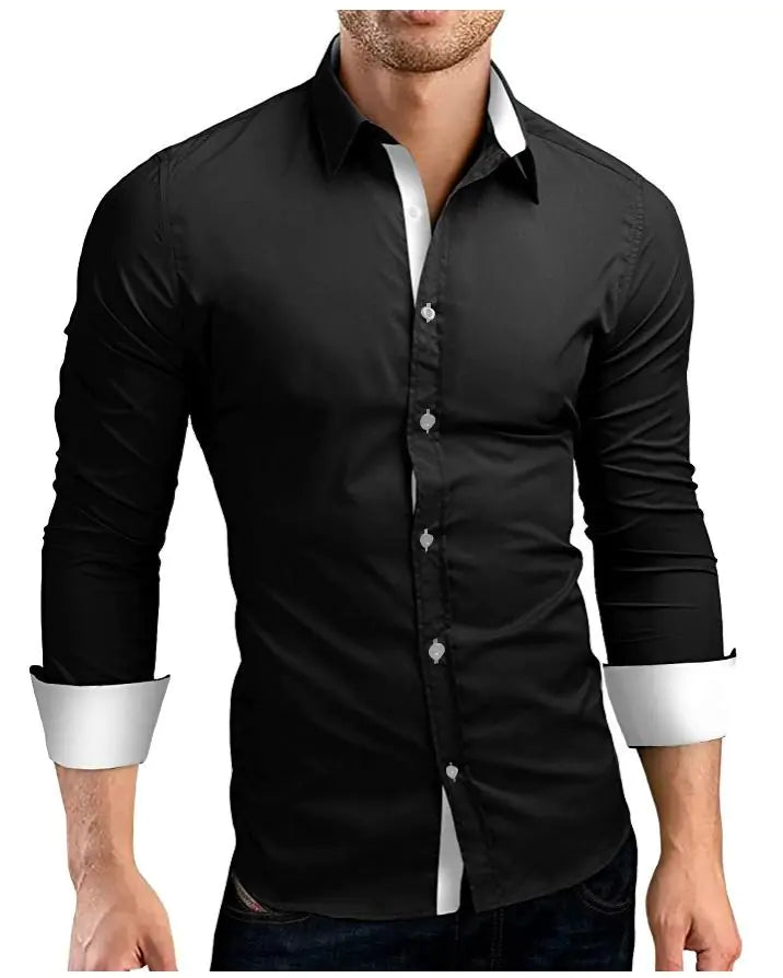 Men's Long Sleeve Casual Shirt in Solid Color (Plus Size)