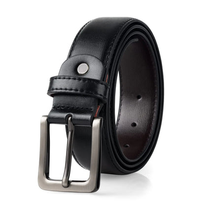maikun Mens Casual Belt Mens Leather Dress Belt Black Jeans Belt For Work Business And Casual Silver buckle 32-36