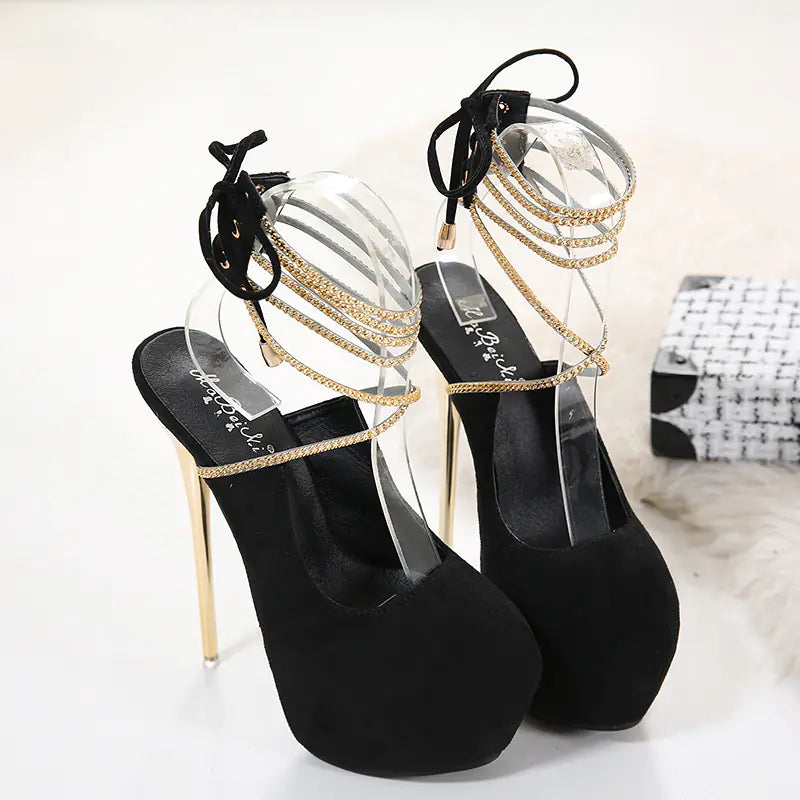 2019 New 16CM High Heel Black Suede Platform Shoes