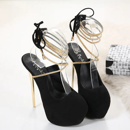 2019 New 16CM High Heel Black Suede Platform Shoes