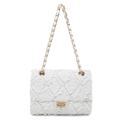 MKP נשים תיקי כתף קטנים מרופד צלב גוף בסגנון ג'ינס ג'ינס ארנק ערב קלאץ' תיק עם שרשרת רצועה