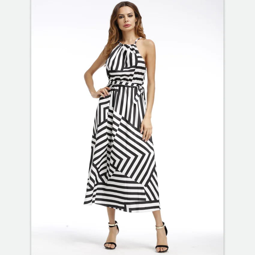Geometric Printed Strappy Long Dress – Women's Maxi Dress