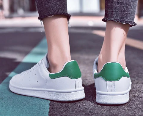 Smith Casual White Shoes with Green Tail - Breathable Sneakers