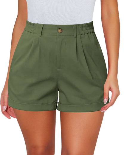 luvamia Twill Stretch Shorts Women Green Womens High Rise Shorts Vacation Shorts for Women Womens Beach Vacation Outfits Country Concert Outfit Shorts for Women Trendy Summer Size Large Size 12 14