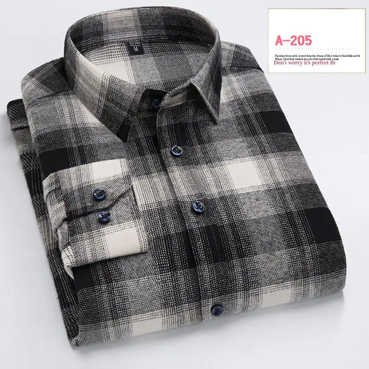 Casual Long-sleeved Plaid Brushed Shirt