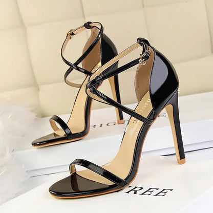 "Sexy Cross Buckle Patent Leather High Heels"