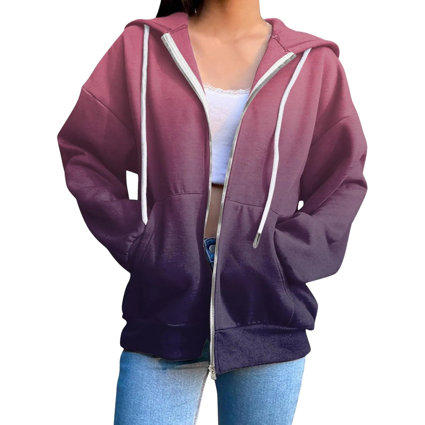 JiXiang Womens Zip Up Hoodies Lightweight Long Sleeve Sweatshirt Comfy Soft 2024 Fashion Fall Jackets for Women with Pockets