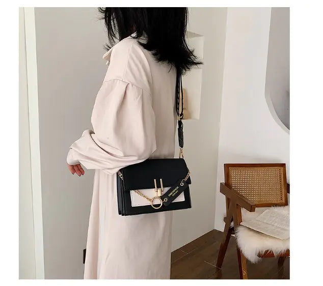 Color Block Small Square Bag with Wide Shoulder Strap