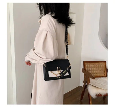 Color Block Small Square Bag with Wide Shoulder Strap