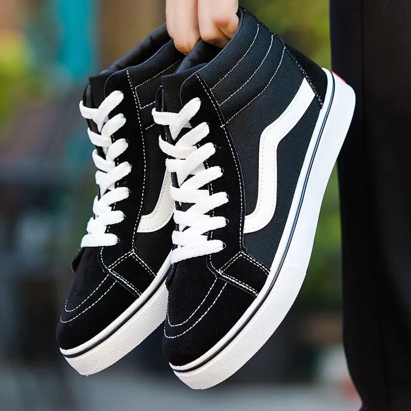 Men's High-Top Canvas Sneakers - Trendy Black Casual Shoes