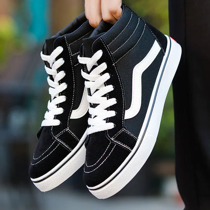 Men's High-Top Canvas Sneakers - Trendy Black Casual Shoes