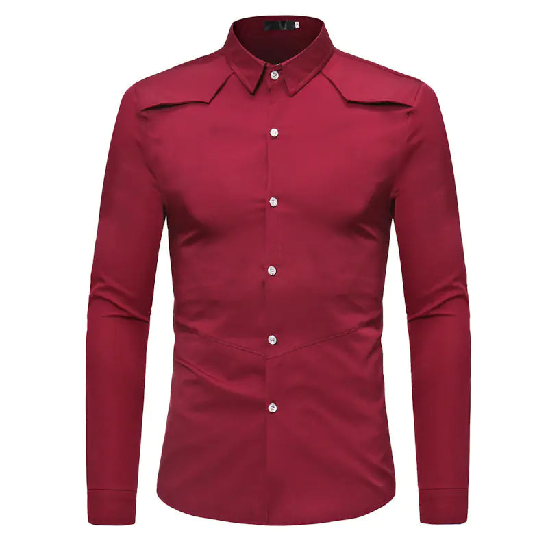 Men's Casual Long Sleeve Shirt with Unique Shoulder Design