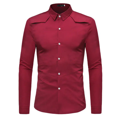 Men's Casual Long Sleeve Shirt with Unique Shoulder Design