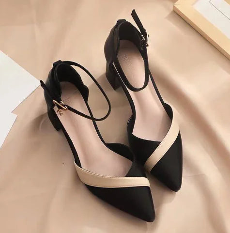 נעלי עקב זוהרות עם עיצוב בלוקים צבעוניים (זוג אחד)