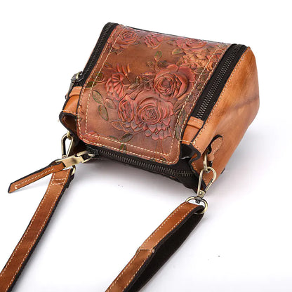 Stylish Vintage Leather Handbag with Floral Design
