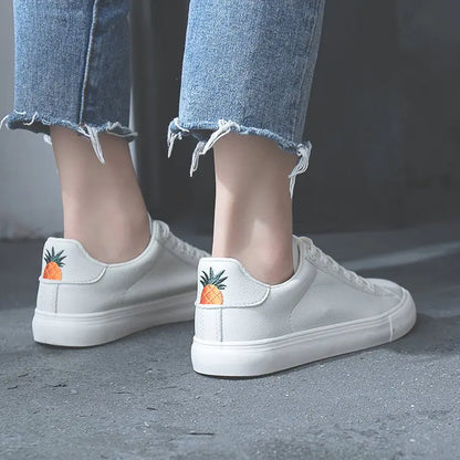 Breathable Flat Sneakers - Pineapple Design (White)