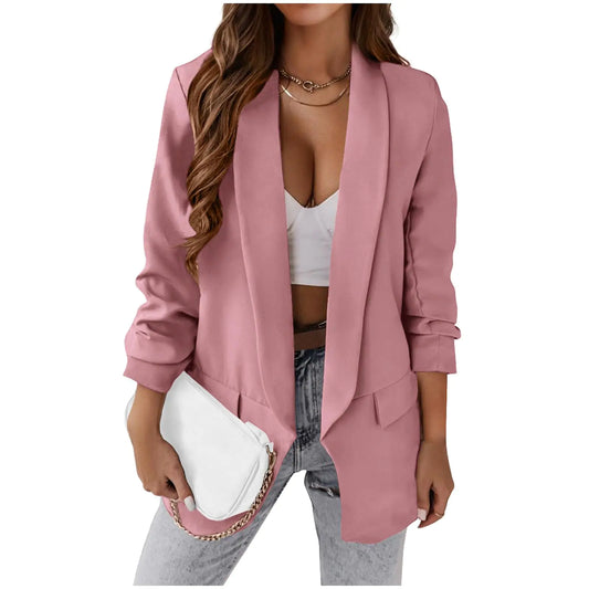 Blazers for Women Business Casual Blazers Open Front Long Sleeve Work Office Jackets Solid Button Lapel Blazer Suit B-Pink