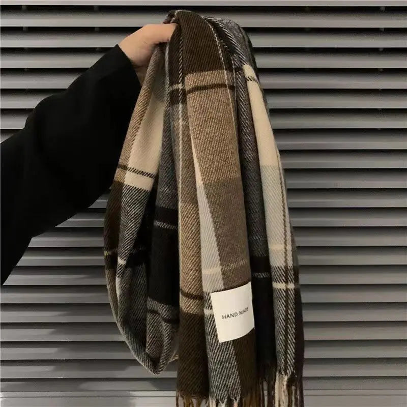 Men's Thickened Cashmere Plaid Scarf for Autumn/Winter