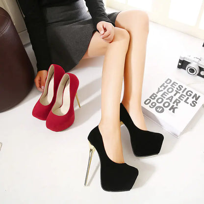 New Women's High Heel Suede Pumps - Black Nightclub Shoes