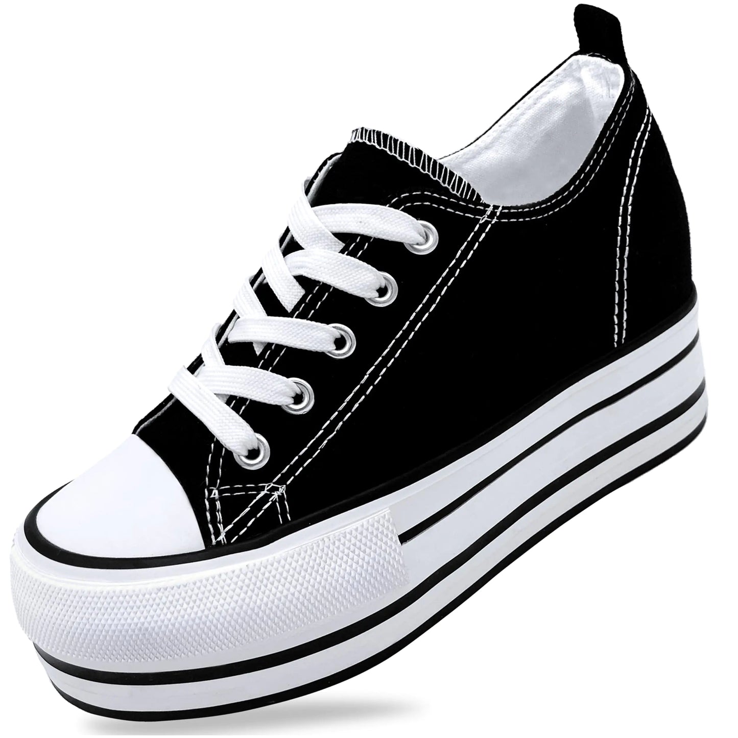 Womens Platform Sneakers Hidden Wedge 3 Inches Height Increase Canvas Sneakers High Heel Fashion Walking Shoes for Women and Girls