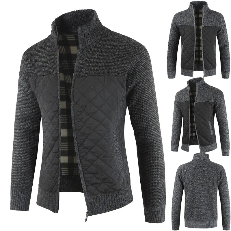 Thickened Knit Cardigan with Zipper and Stand Collar