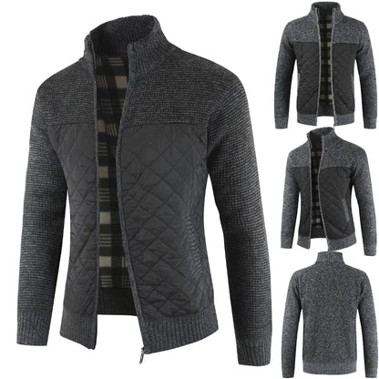 Thickened Knit Cardigan with Zipper and Stand Collar