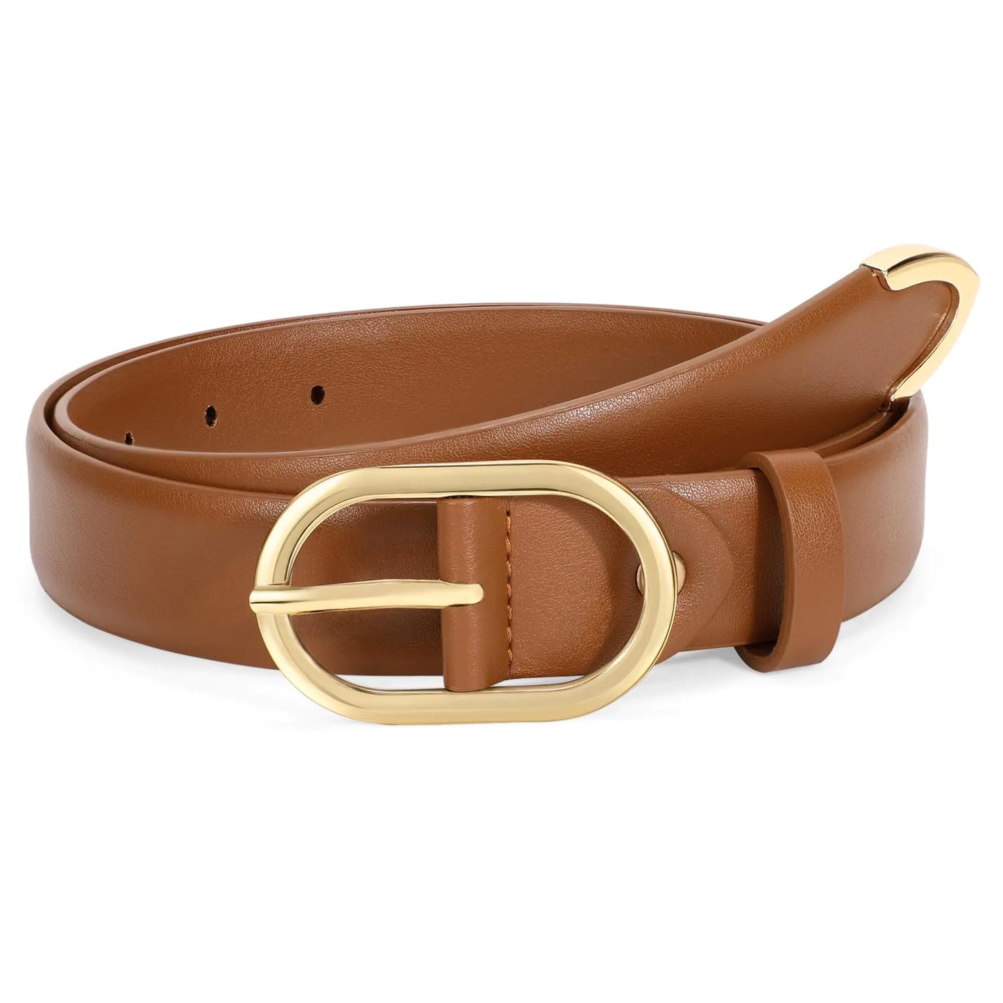 WHIPPY Womens Belt for Jeans Pants Fashion Leather Waist Belts with Gold Buckle Brown M