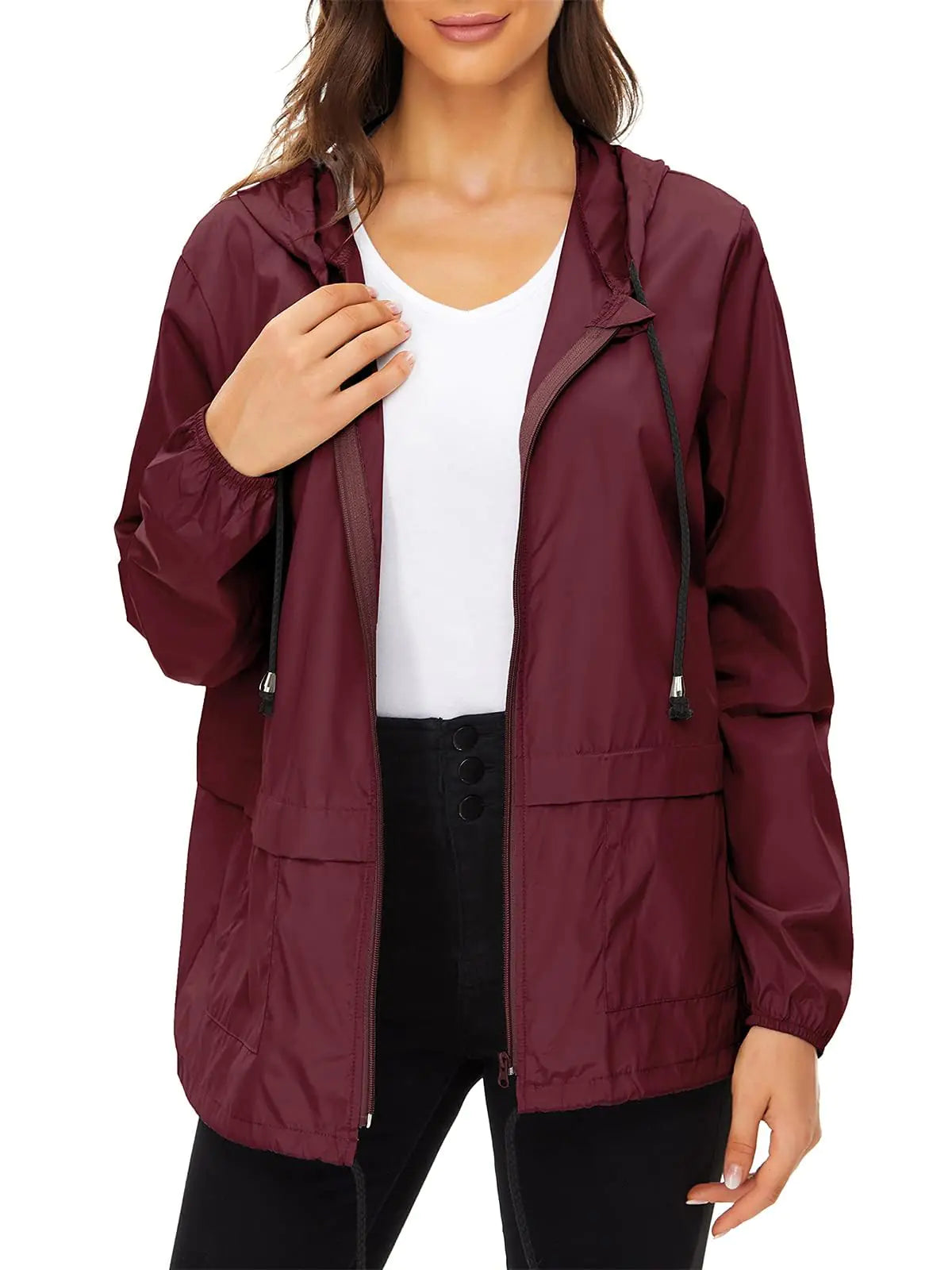 Century Star Lightweight Rain Jackets for Women Waterproof Raincoat with Hood Windbreaker Jacket Women Packable Rain Coats Wine Red 4X-Large