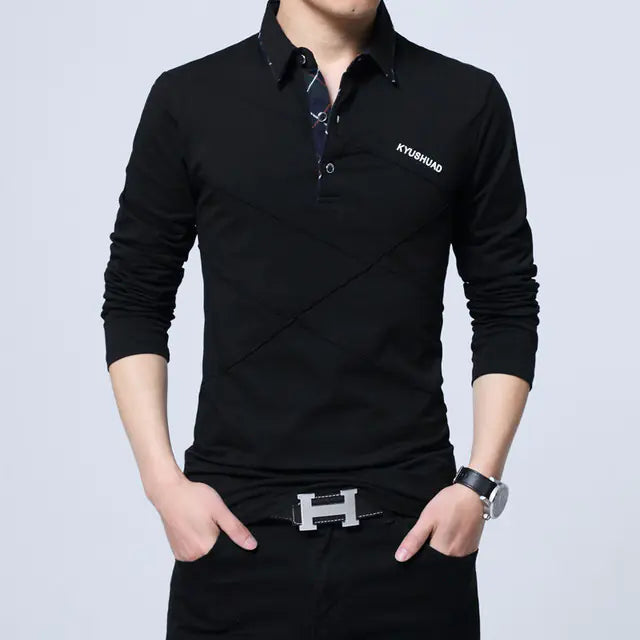 Men's Casual Long Sleeve Polo Shirt