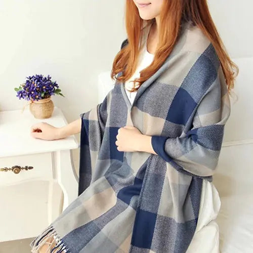 2020 Fall Winter Korean Long Plaid Cashmere Scarf