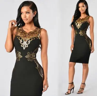 Elegant Lace Appliqué Sleeveless Dress