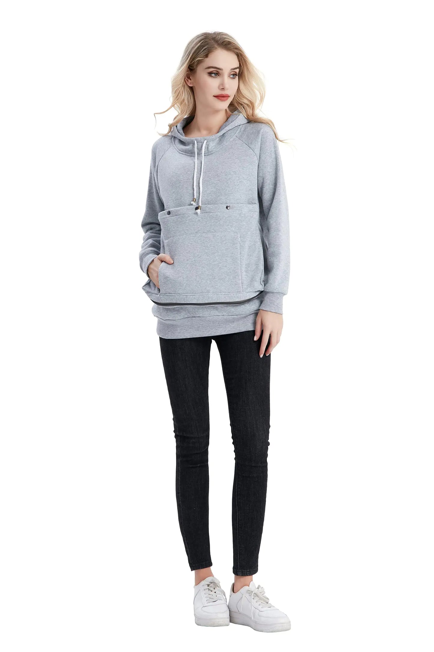 LINYUCHEN Cat Dog Carrier Hoodies – Puppy Kitten Carrying Sweatshirt Large Pet Pocket Pullover Top – Unisex Kangaroo Hoodies Light Grey