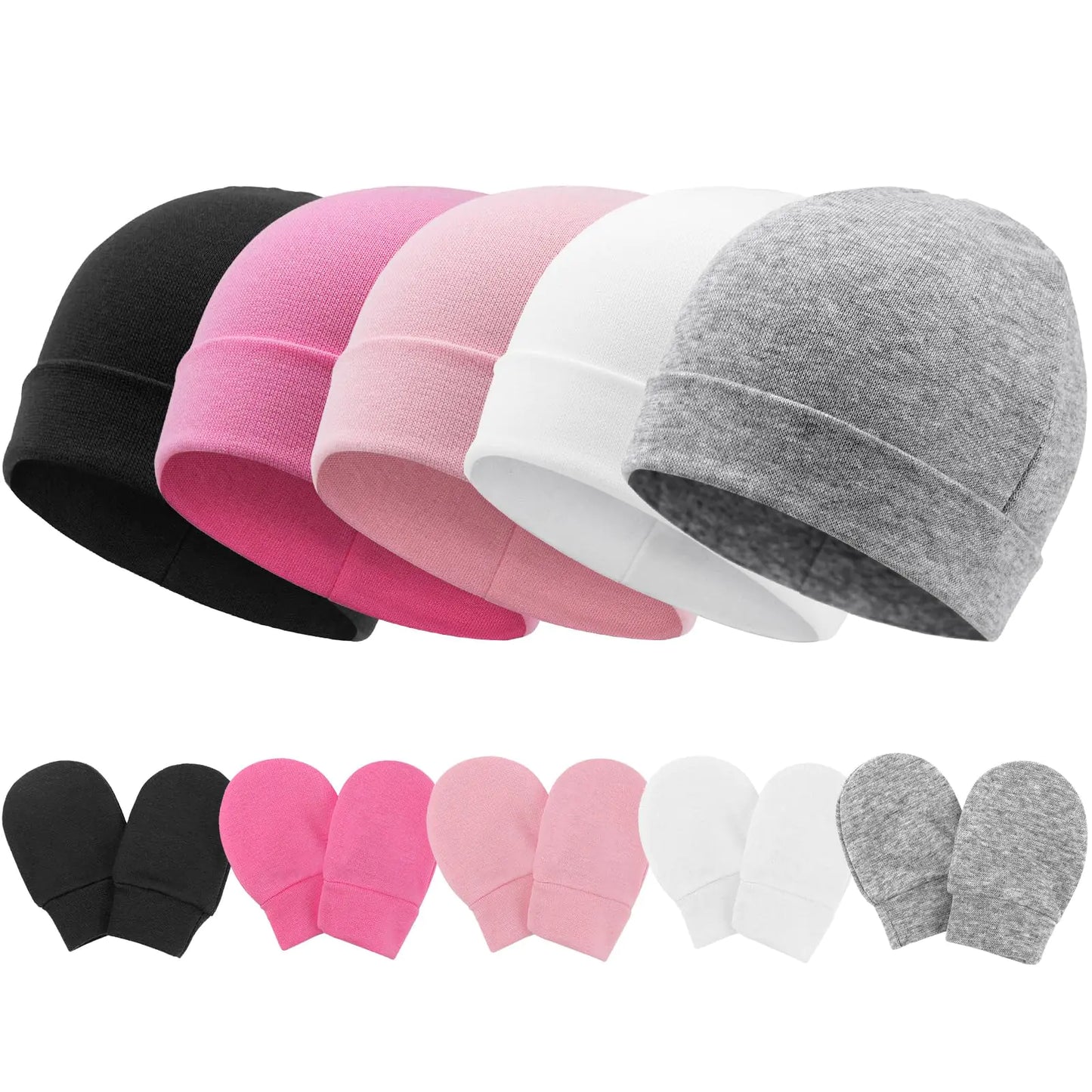 AQOKKA Baby Hats and Mittens Set Toddler Cotton Beanie Infant Cap No Scratch Gloves Newborn Hospital Hats for Baby Boys Girls Essentials 0-6 Months