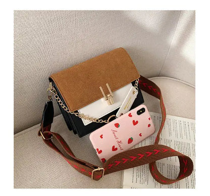 Color Block Small Square Bag with Wide Shoulder Strap