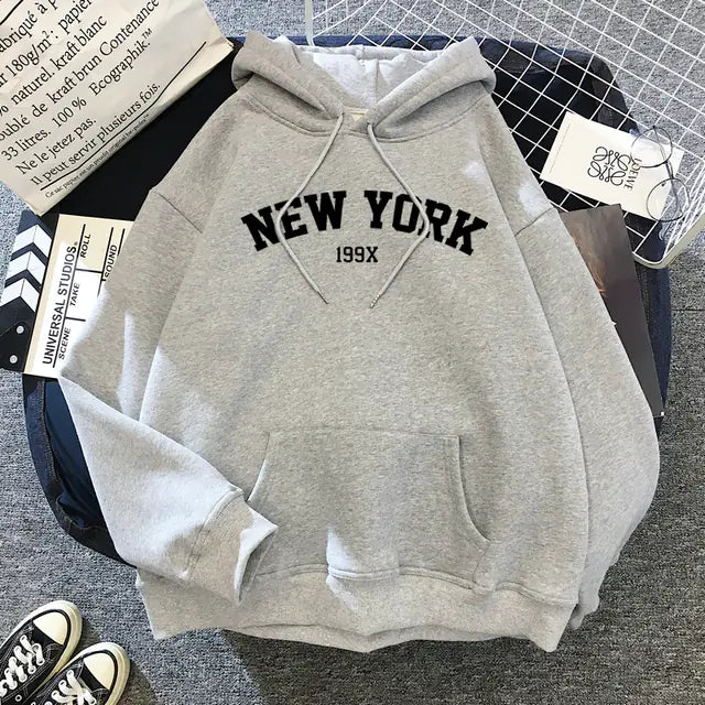 Women's Velvet Hoodies with New York Print for Autumn