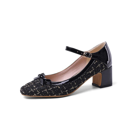 Spring 2020 Fashion Chunky Heel Square-Toe Flats