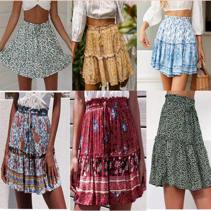 Floral A-line Beach Skirt and Printed Mini Skirt