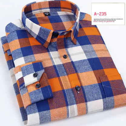 Casual Long-sleeved Plaid Brushed Shirt