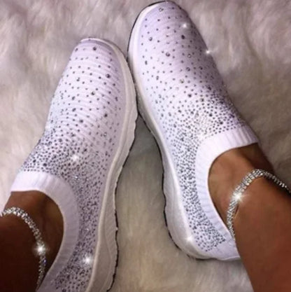 Spring Rhinestone Flat Shoes for Women, Sock Style