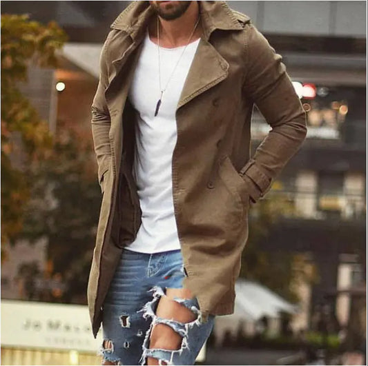 Men's Mid-Length Slim Fit Windbreaker Casual Jacket