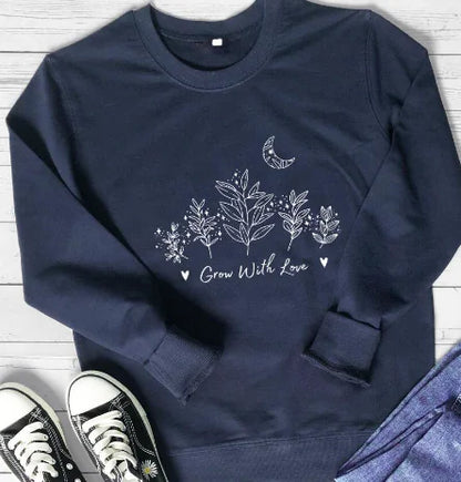 Floral Print Round Neck Long Sleeve Sweatshirt