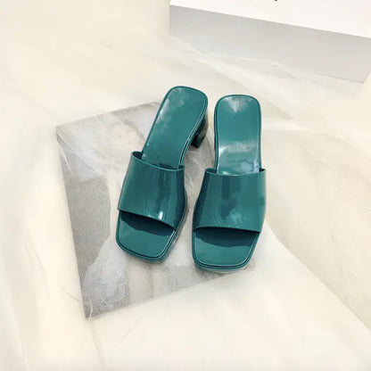 Chunky Heel Candy Color Jelly Shoes with Square Toe