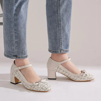 Spring 2020 Fashion Chunky Heel Square-Toe Flats