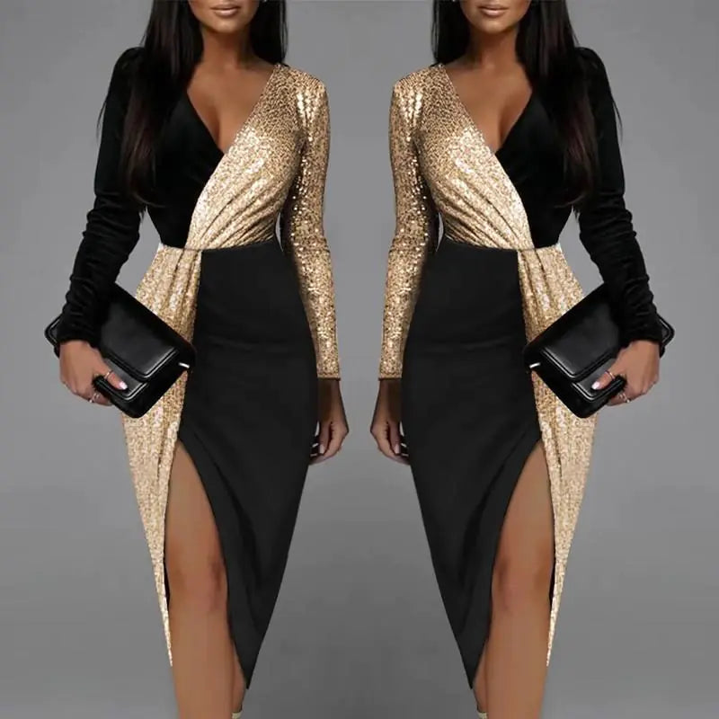 Elegant Black Deep V-Neck Bodycon Dress for Women