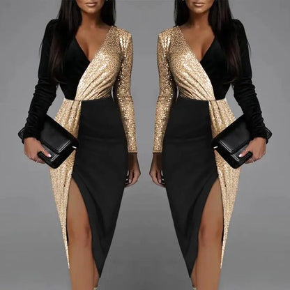 Elegant Black Deep V-Neck Bodycon Dress for Women