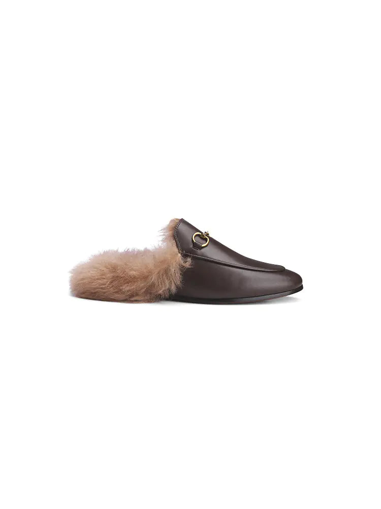 Fuzzy Flat Mule Shoes for Women - 2023 Autumn/Winter